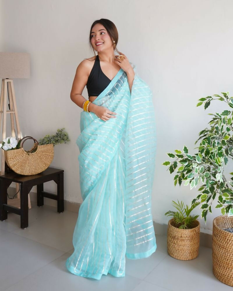Vamsee Devika Sky Organza Silk Saree | Grocsy