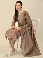 Brown Embroidered Chinon Straight Kurta With Trouser & Dupatta - Salimar | Grocsy