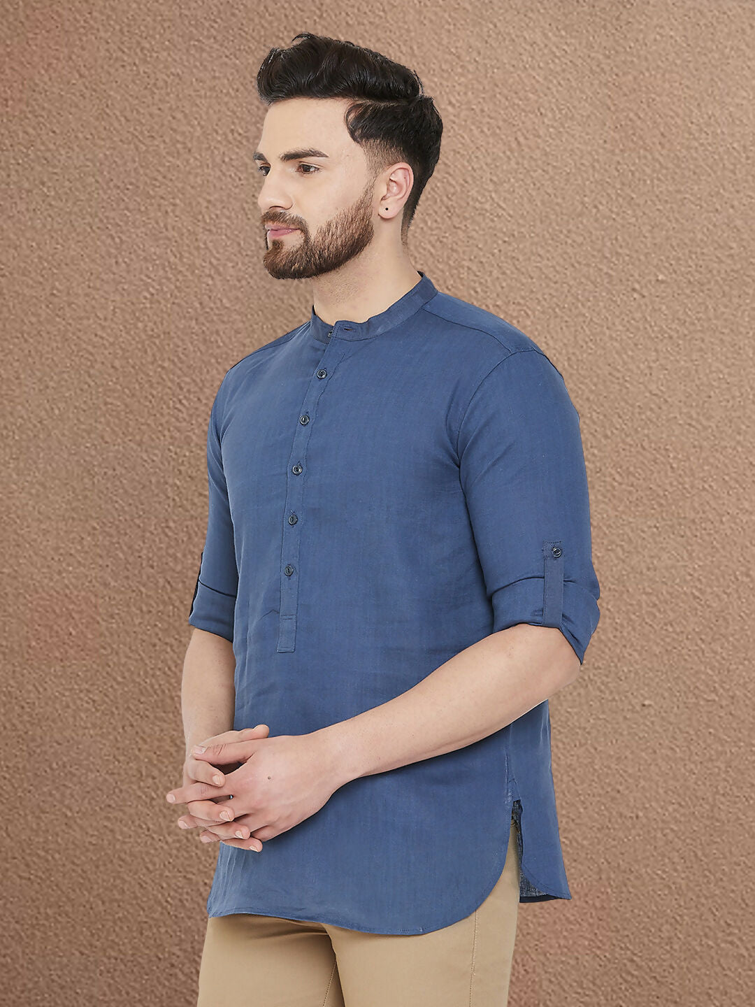 Even Apparels Men's Linen Navy Blue Kurta | Grocsy