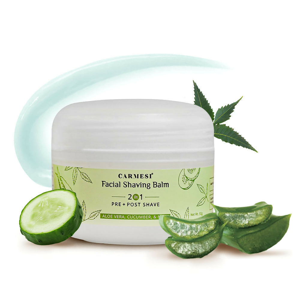 Carmesi Facial Shaving Balm for Women - 2-in-1 (Pre + Post-Shave) - Aloe Vera, Cucumber, Neem | Grocsy