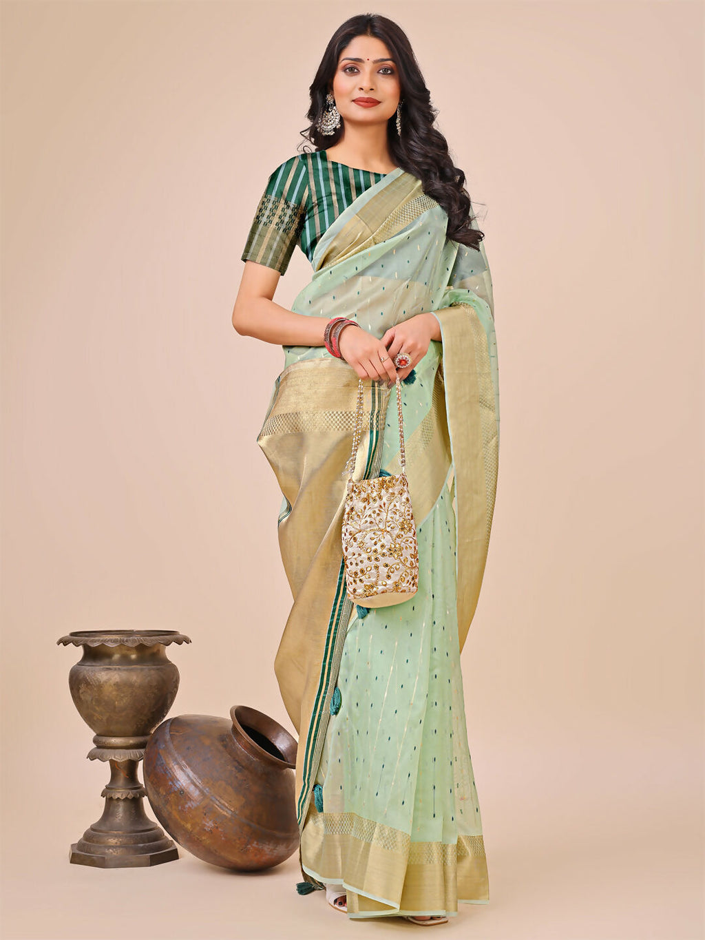 Shree Shyam Fashion Florance Olive Green Organza Saree | Grocsy
