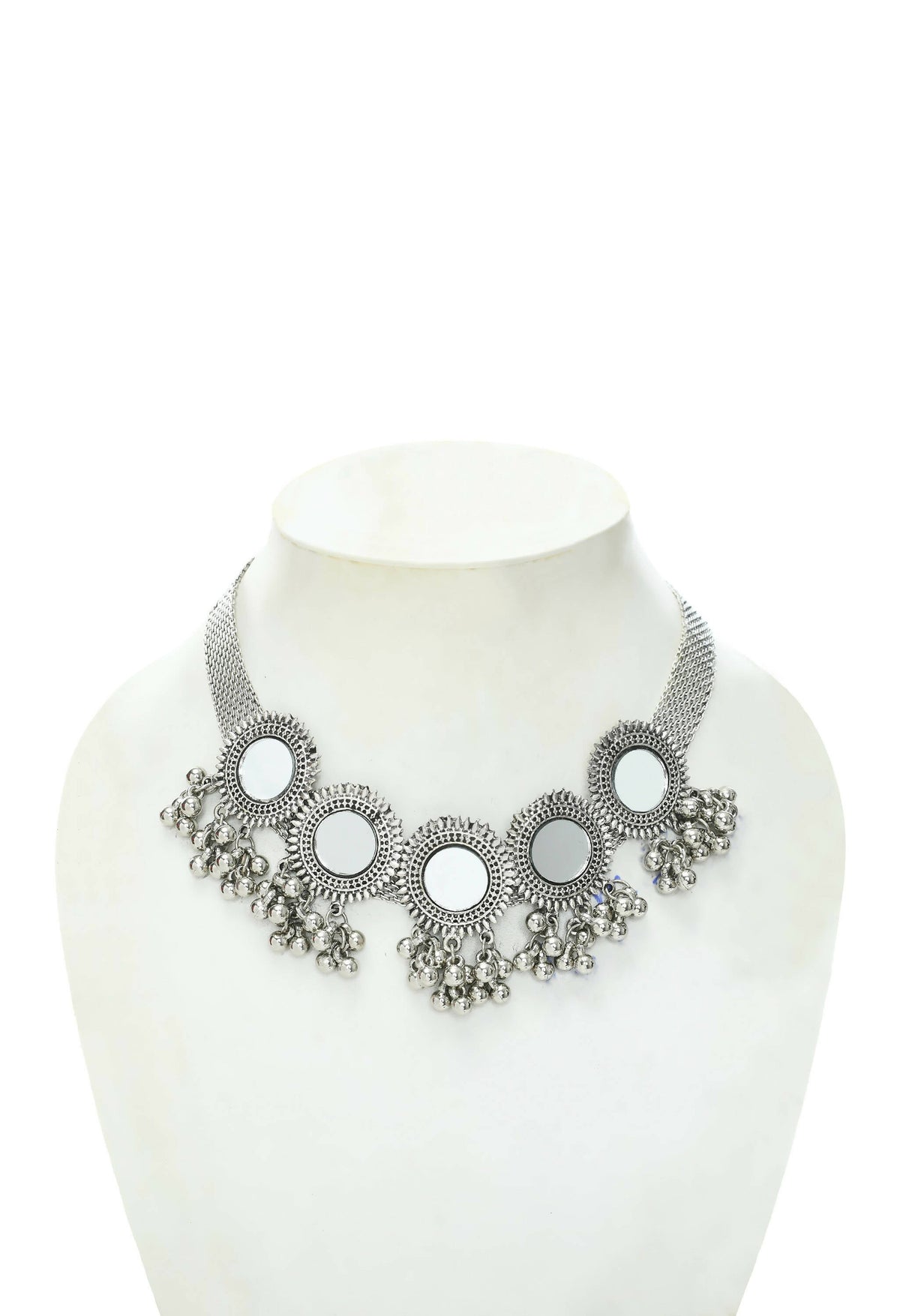 Mominos Fashion Johar Kamal Silver-Plated Brass Finish Mirror Work Women Choker | Grocsy