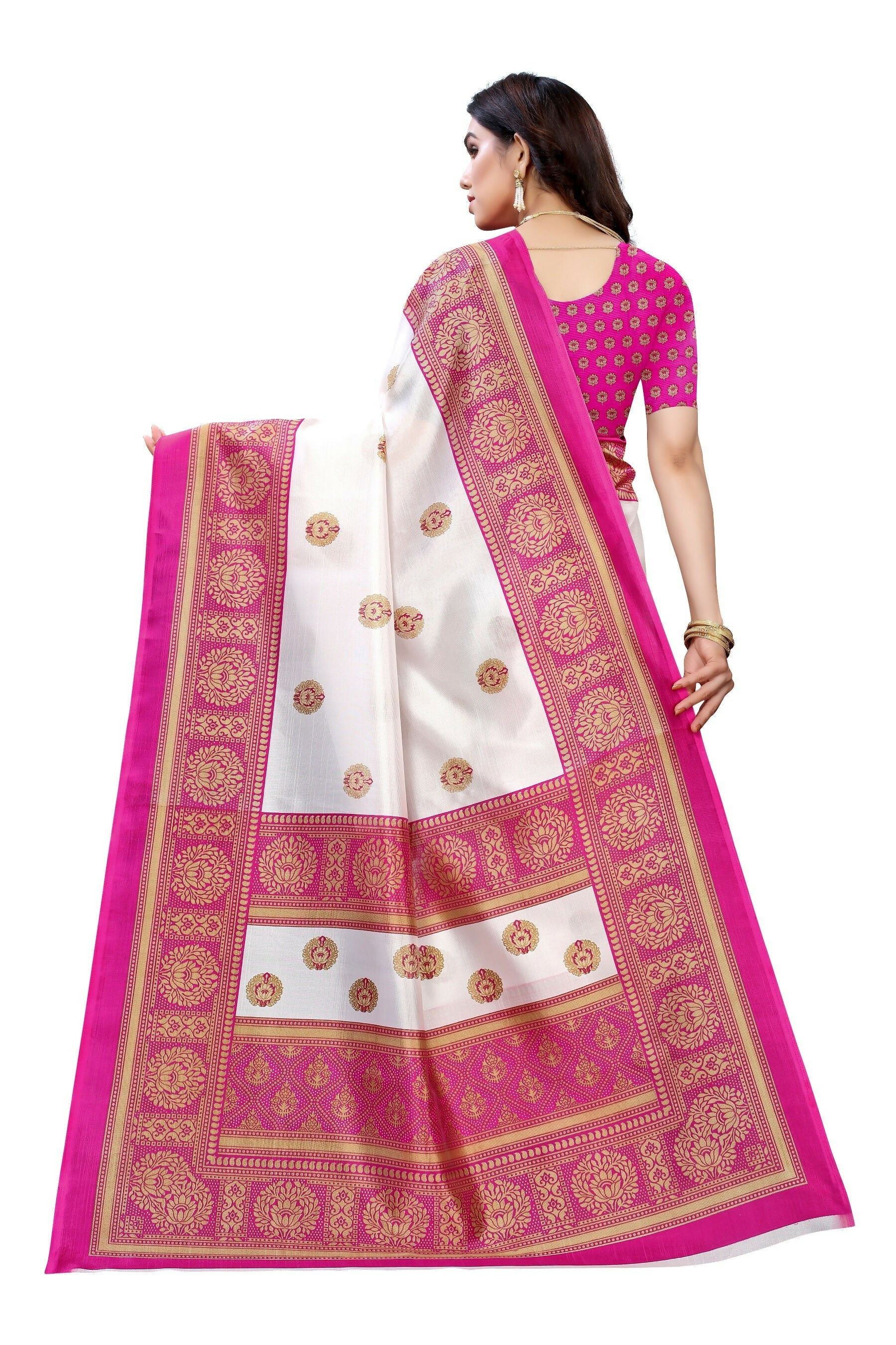 Vamika Pink Printed Art Silk Saree | Grocsy