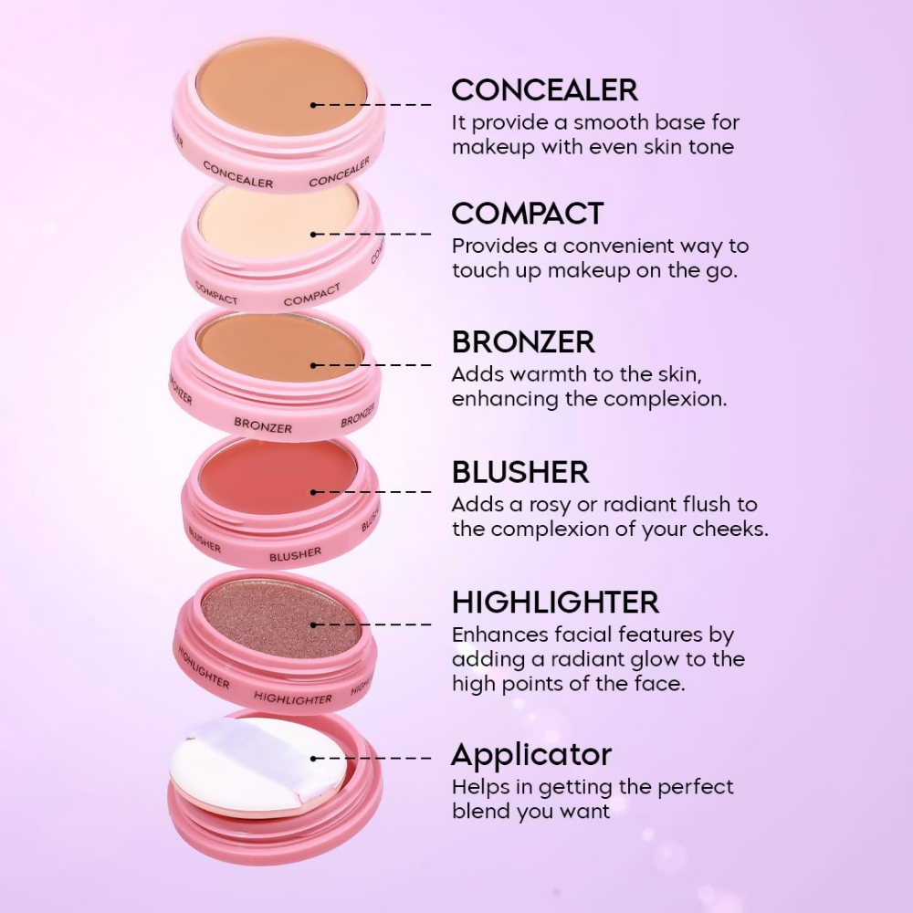 Gleva 5 In 1 Makeup stack Gleva 5 In 1 Makeup stack WIth Concealer, Bronzer, Blusher, Compact & Highlighter Smooth & Blendable Formula - Dusky | Grocsy