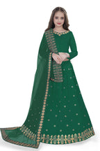 Dwiden Green Queen Tafetta Sattin Semi-Stitched Girl's Lehenga Choli | Grocsy