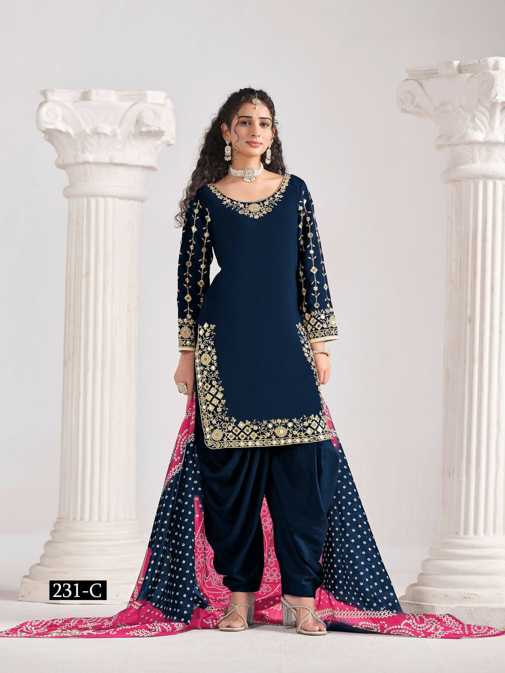 Anaita Navy Blue Roman Silk Stitched Suit with Embroidery & Real Mirror Work | Grocsy