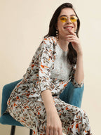 Grey Poly Crepe Digital Printed Top with Matching Bottom - Preeti | Grocsy
