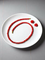 Inhanns Crystal Bloom – Single Line Necklace + Studs - Dark Red | Grocsy