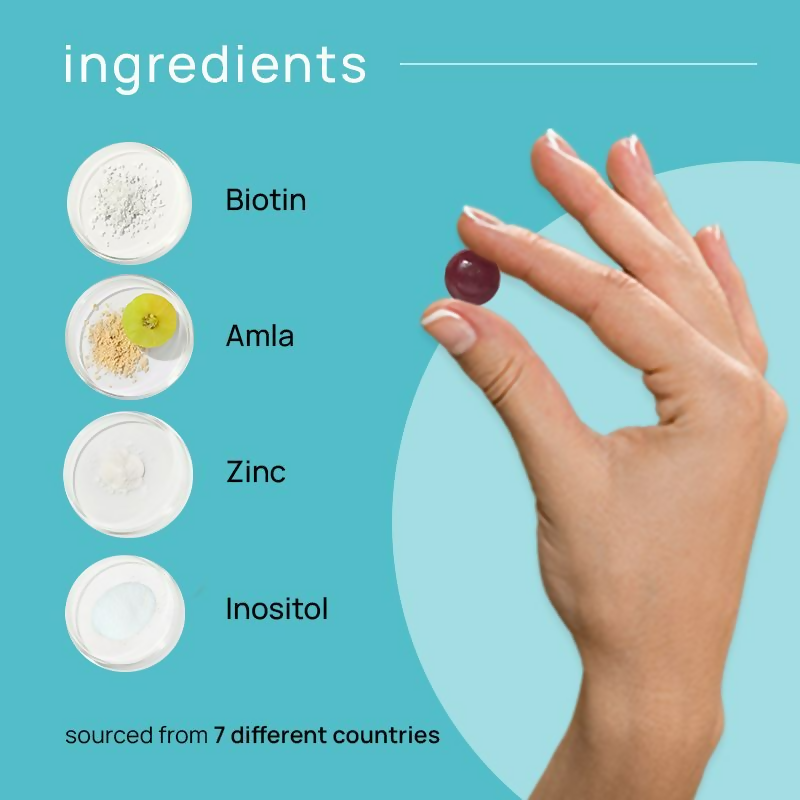 Nyumi Biotin Hair Gummies For Stronger Thicker And Shinier Hair - Amla Zinc, & Multivitamins | Grocsy