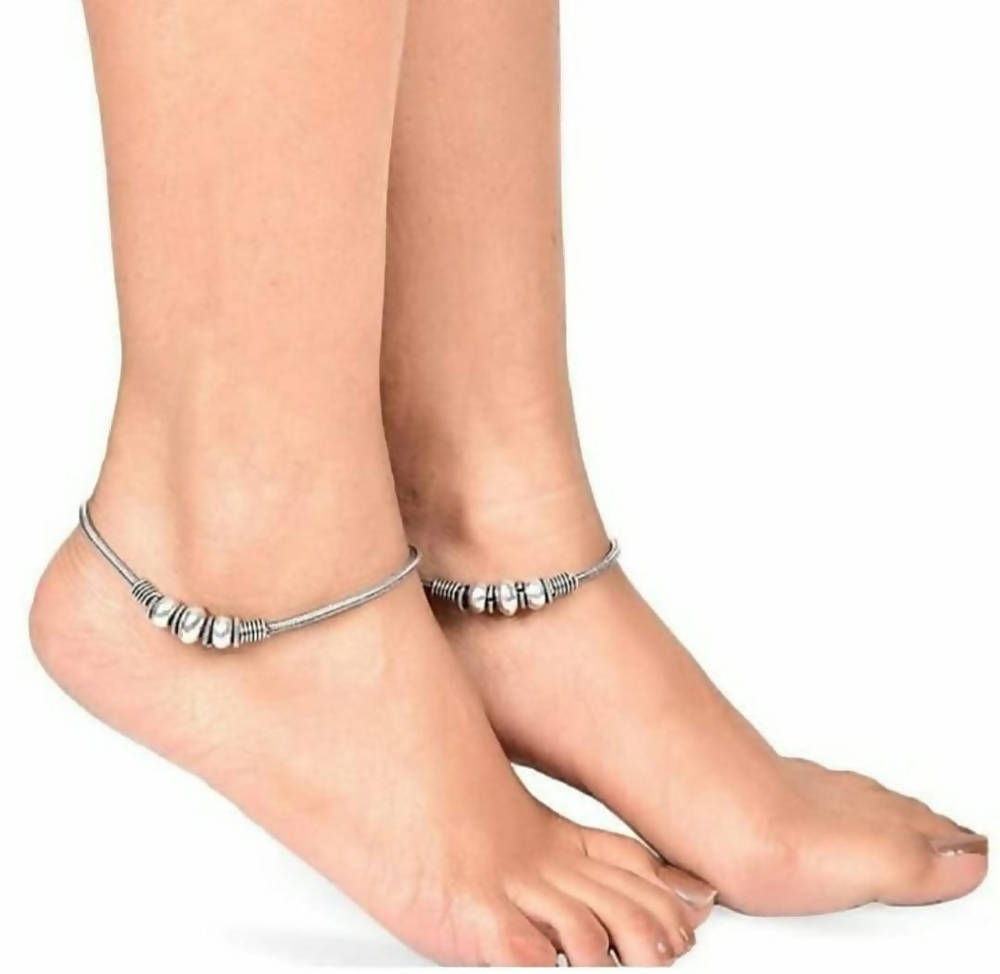 Mominos Fashion Trendy Oxidised Silver Plated Anklets For Girls | Grocsy