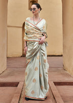 Dusty Grey Pure Satin Zari Weaving Wedding Festive Saree - Emponline | Grocsy