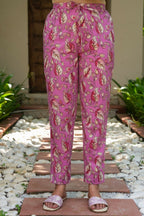 Aramya Pink Soft Cotton Foliage Print High Low Kurta Set for Women | Grocsy