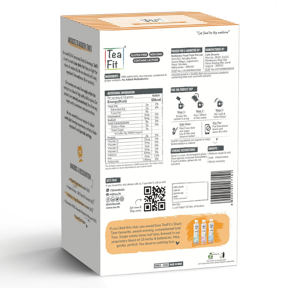 TeaFit No Sugar Instant Ginger Tea Premix | Grocsy