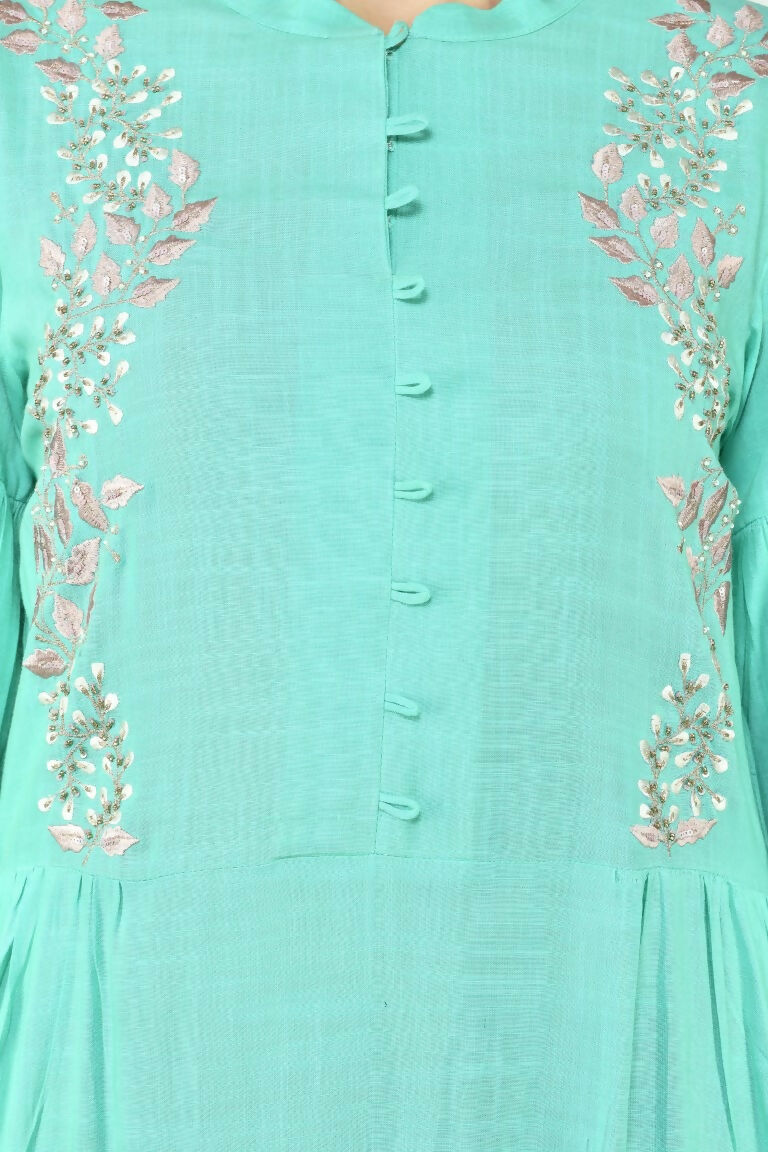 Joban Fashion Sea Green Cotton Rayon Kurta Set | Grocsy