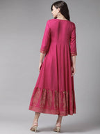 Yufta Magenta Ethnic Motifs Ethnic Maxi Dress | Grocsy