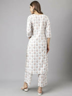 FIORRA Women's White Cotton A-Line Kurta Palazzo Set | Grocsy