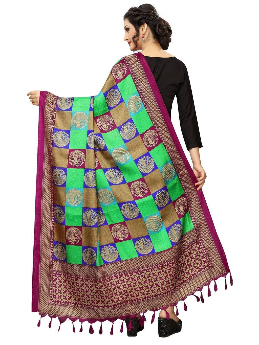 Vamika Traditional Wear Green Printed Khadi Bhagalpuri Dupatta | Grocsy