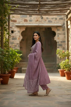 The52 Women's Beautiful Cotton Fabric Embroidery Work Flared Anarkali Pant and Dupatta Set | Grocsy