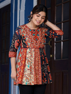 Juniper Women's Multi Colored Ethnic Motif Printed Cotton Peplum Tunic | Grocsy