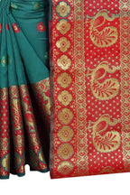 Vamika Banarasi Cotton Silk Rama Green Weaving Saree | Grocsy
