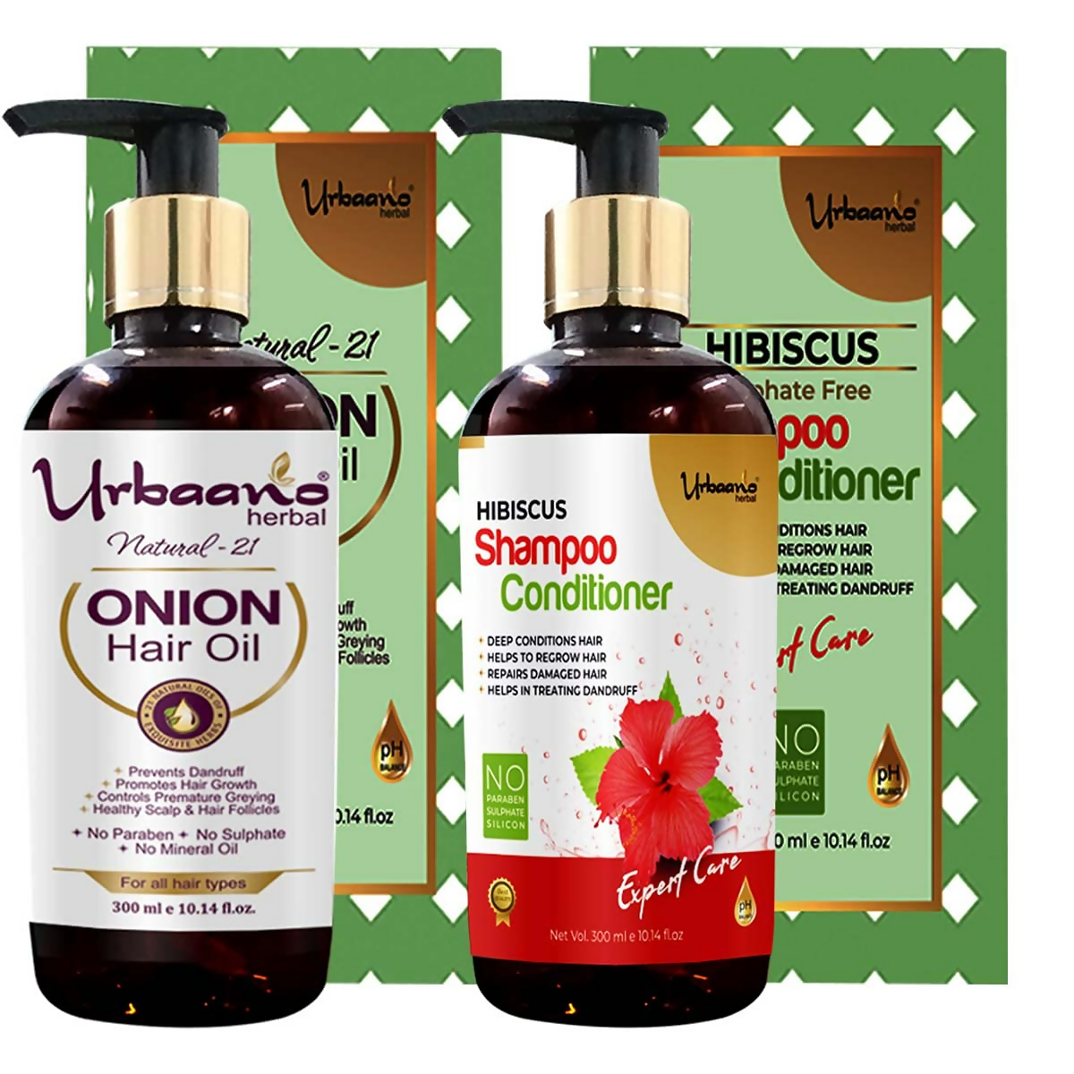 Urbaano Herbal Nourishing Onion Hair Oil & Anti Hairfall Hibiscus Shampoo | Grocsy