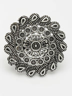 NVR Women's Silver-Toned Floral Shape Adjustable Finger Ring | Grocsy