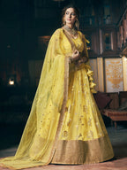 Wedding Designer Sequene Zari Resham Embroidery Yellow Net Lahengha Choli - Anbazaar | Grocsy