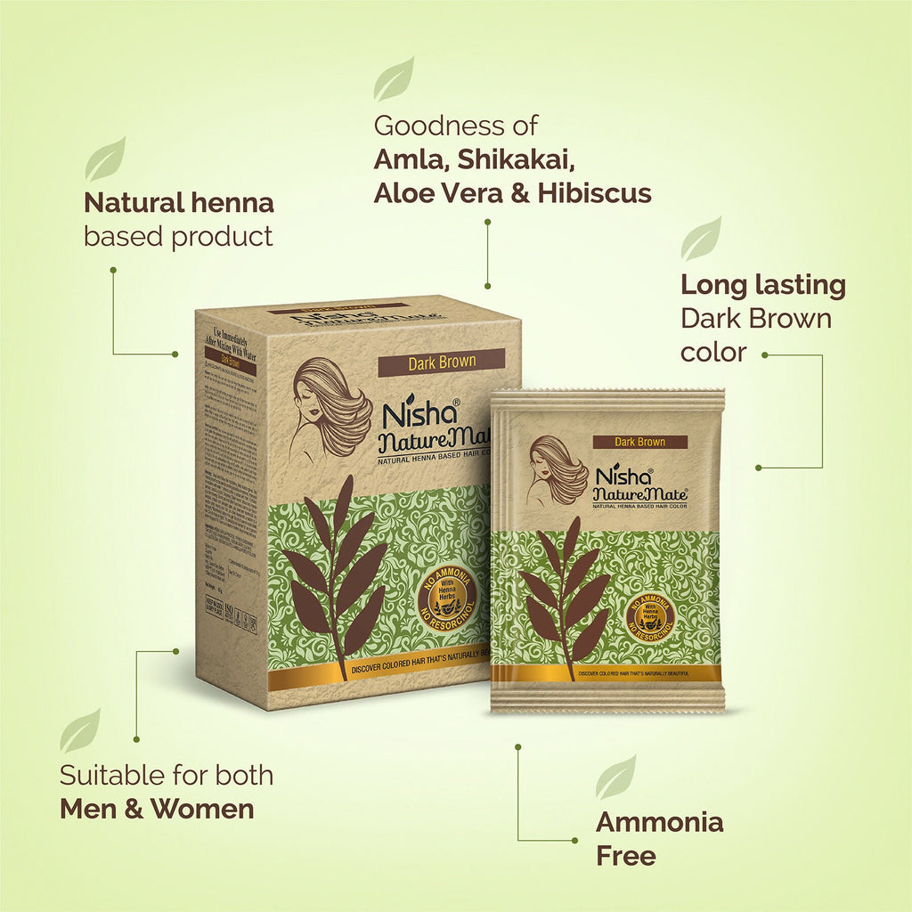 Nisha Naturemate Natural Henna-Based Hair Color - Dark Brown | Grocsy