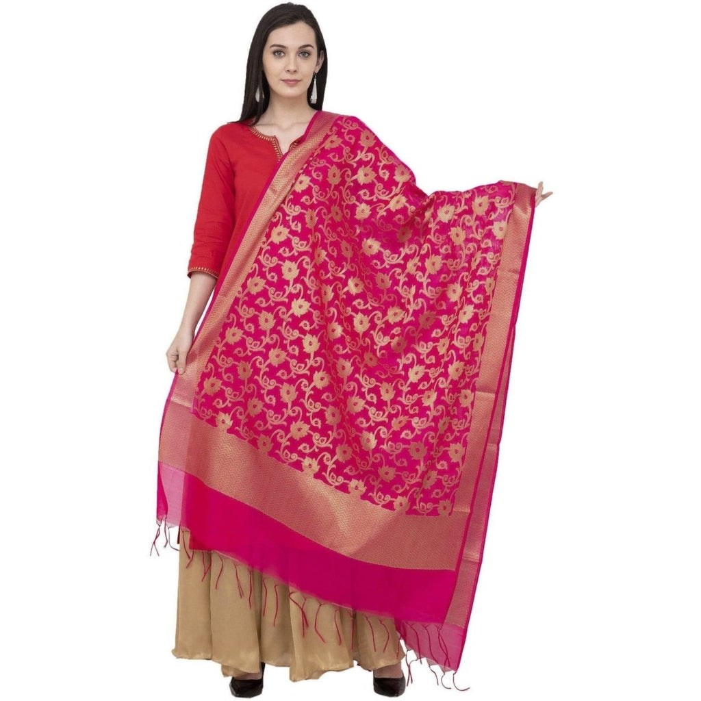 A R Silk VNS Jaal Fancy Dupatta Color Rani Dupatta or Chunni | Grocsy