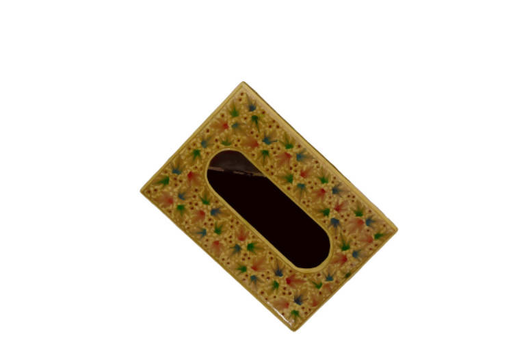 Nizalia Chinar Leaf Embossed Cream Paper Mache Tissue Paper Holder | Grocsy