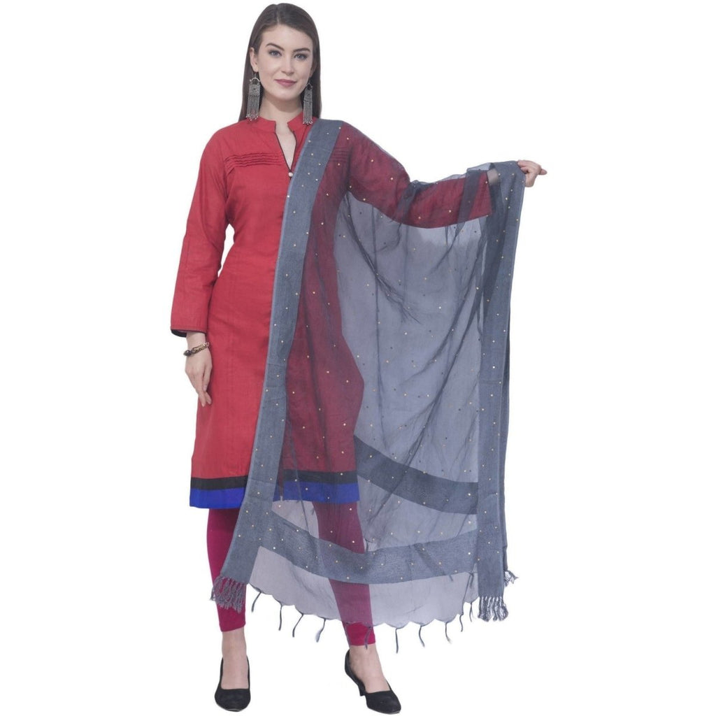 A R Silk Gray Color Chandna Orgenza Cotton Dupattas and Chunnis | Grocsy