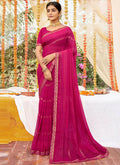Pink Georgette Foil Printed Saree with Unstitched Blouse Piece - Avika | Grocsy