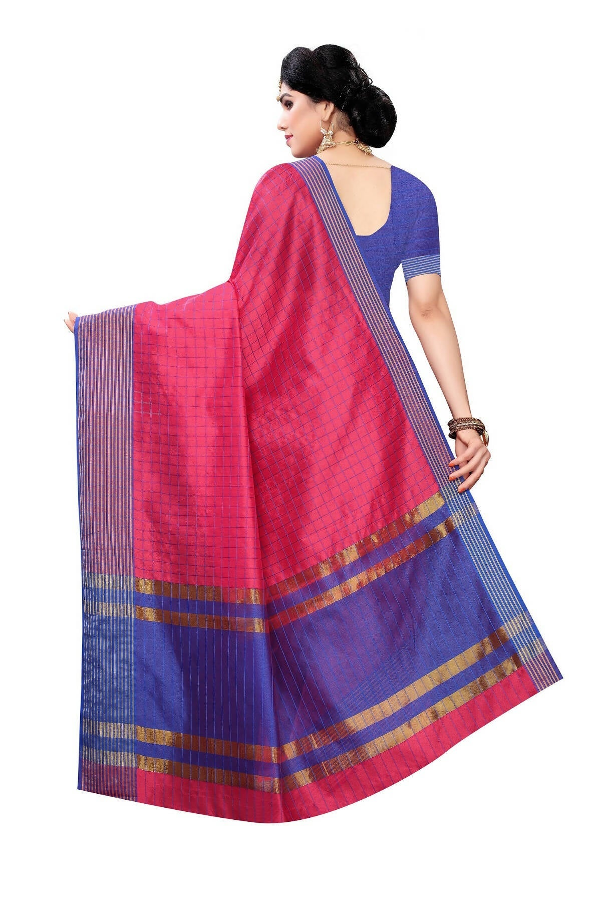 Vamika Pink and Blue Cotton Silk Weaving Saree (Manipuri Pink) | Grocsy