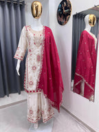 Teeya Creation White Color Chinon Silk Party Wear Trending Palazzo Set | Grocsy