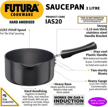 Hawkins Futura Hard Anodised Sauce Pan 18 cm Diameter 2 L (IAS20) | Grocsy