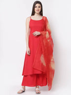 Myshka Red Color Rayon Solid Kurta With Palazzo Dupatta Set | Grocsy