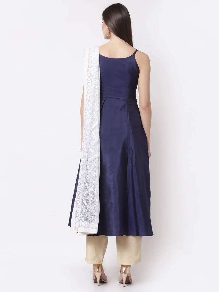 Myshka Blue Color Silk blend Embroidered Kurta With Dupatta Set | Grocsy