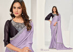 Lavendar Crepe Satin Silk Jardosi Saree with Unstitched Blouse Piece - Norita Saanjh | Grocsy