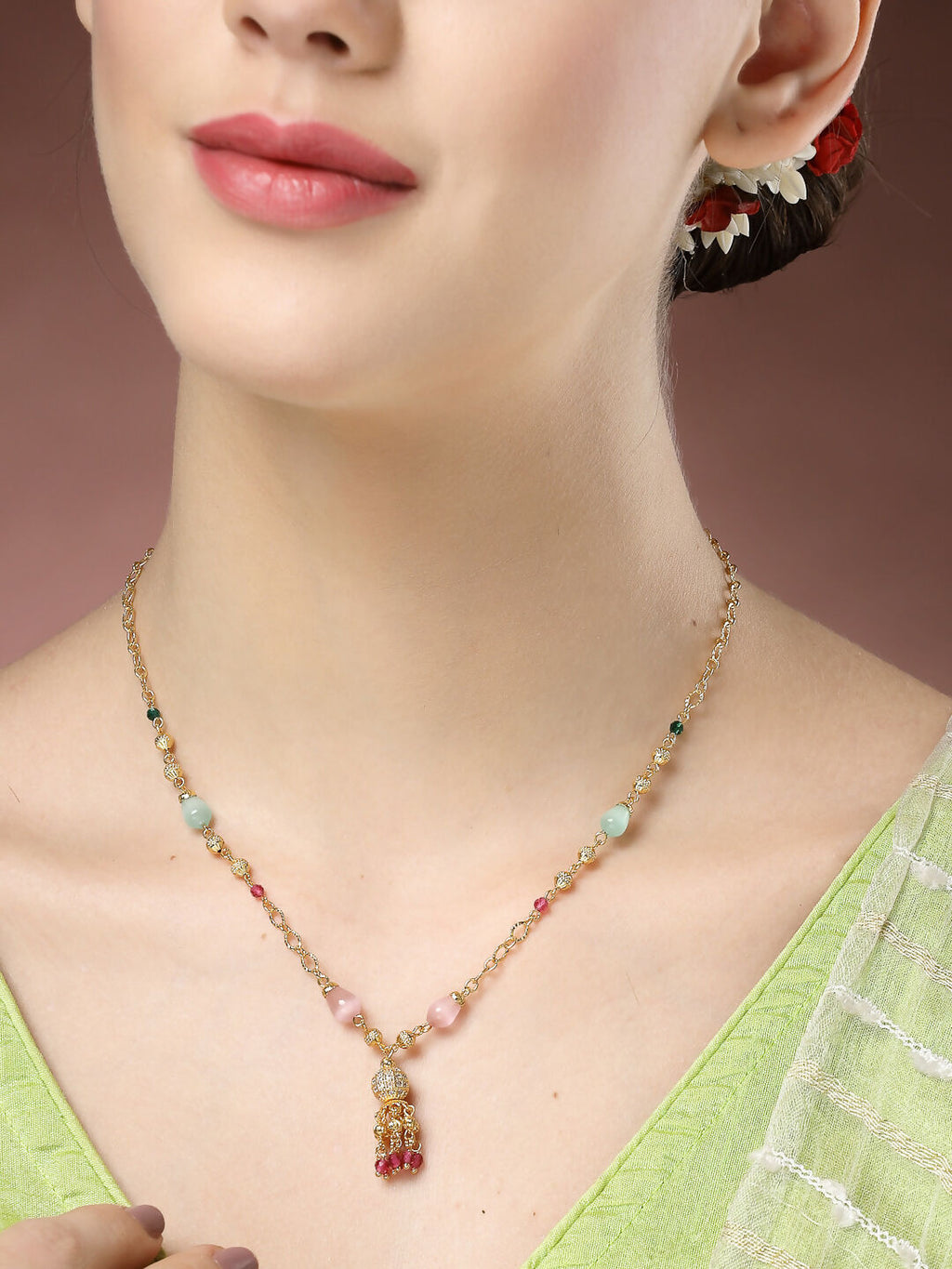 NVR Women's Multicolor Gold-Polished Minimal Chain | Grocsy