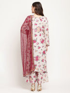 Ahalyaa Women Beige Floral Printed Regular Gotta Patti Kurta with Palazzos & With Dupatta | Grocsy