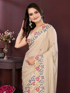 Ai Fashion Peach Soft Star Georgette Embroidery Party Wear Saree | Grocsy