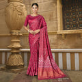 Pink Gajji Silk Bandhani Print With Mirror Hand Work Saree With Unstitched Blouse - Norita Gajri | Grocsy