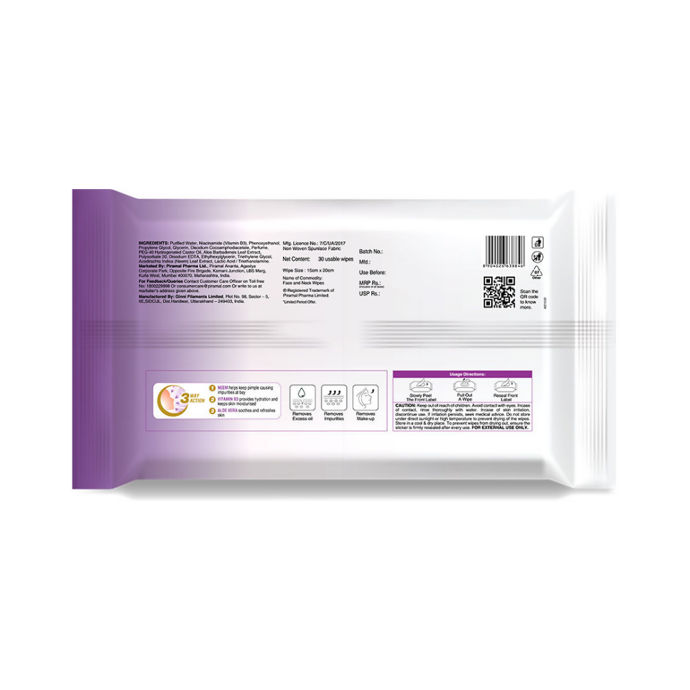 Lacto Calamine Oil Control Face Wipes, Makeup Remover Wipes With Neem & Aloe 30 Usable Wipes | Grocsy