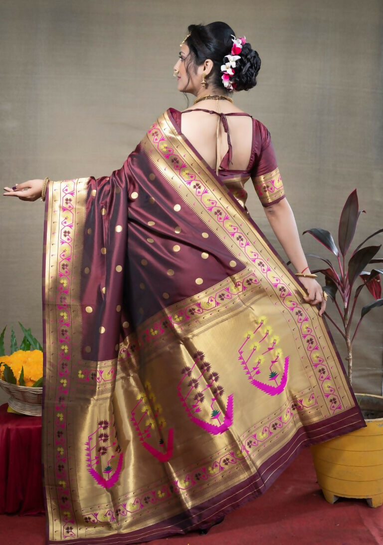Jyoti Fashion Women's Brown Paithani Silk Zari Woven Saree with Blouse | Grocsy