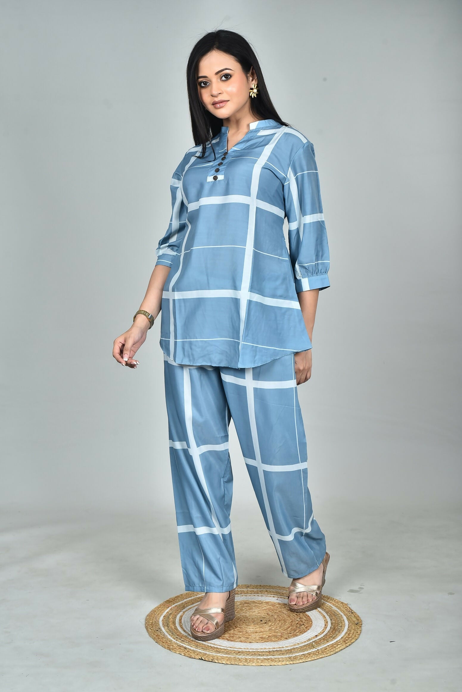 Morchari Digital Print Semi Muslin Co-Ord Set Top & Trouser-Multicolor | Grocsy