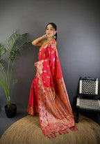 Joban Fashion Meenakari Hot Pink Woven Soft Silk Saree | Grocsy