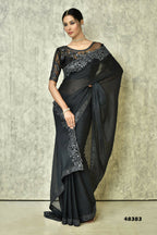 Black Silk Solid Designer Saree with Blouse - Purvi | Grocsy