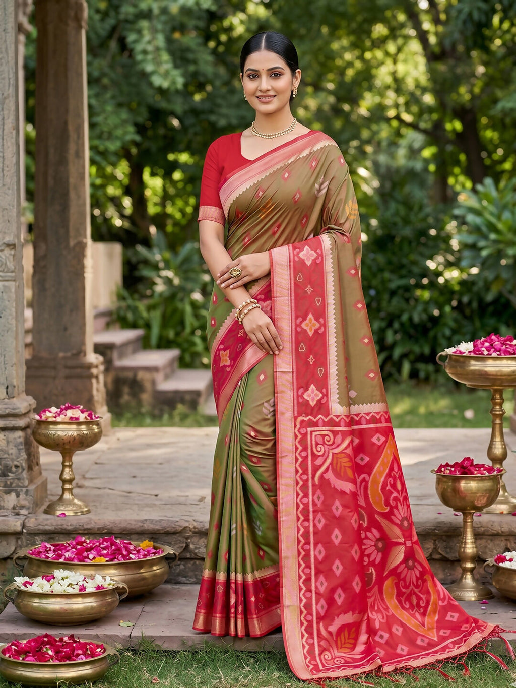 Shree Shyam Fashion Mehndi Soft Silk Saree | Grocsy