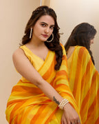Yellow Georgette Designer Printed Ready To Wear Saree - Ibiza | Grocsy