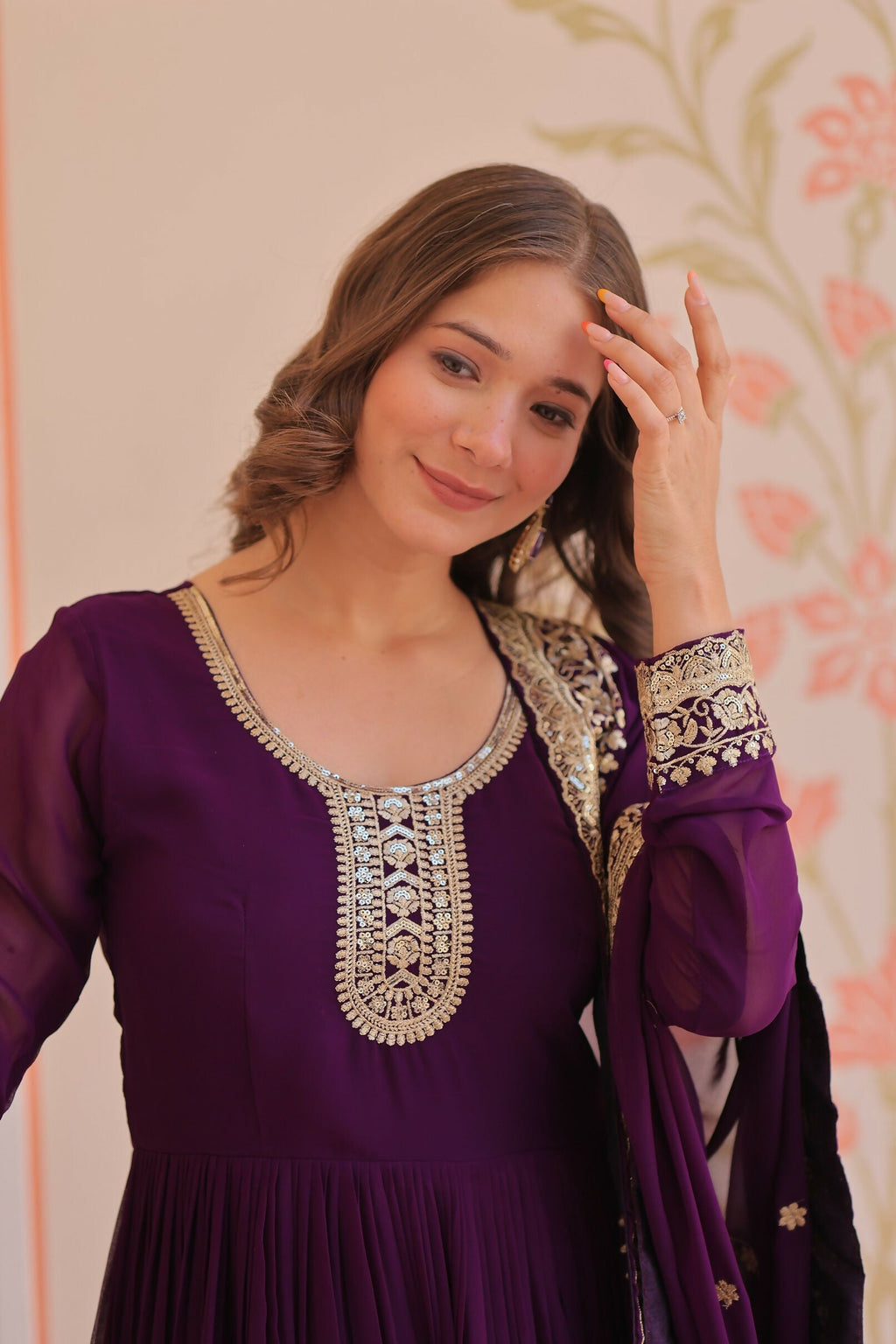 Joban Fashion Purple Georgette Sequence Embroidery Work Kurta Set | Grocsy